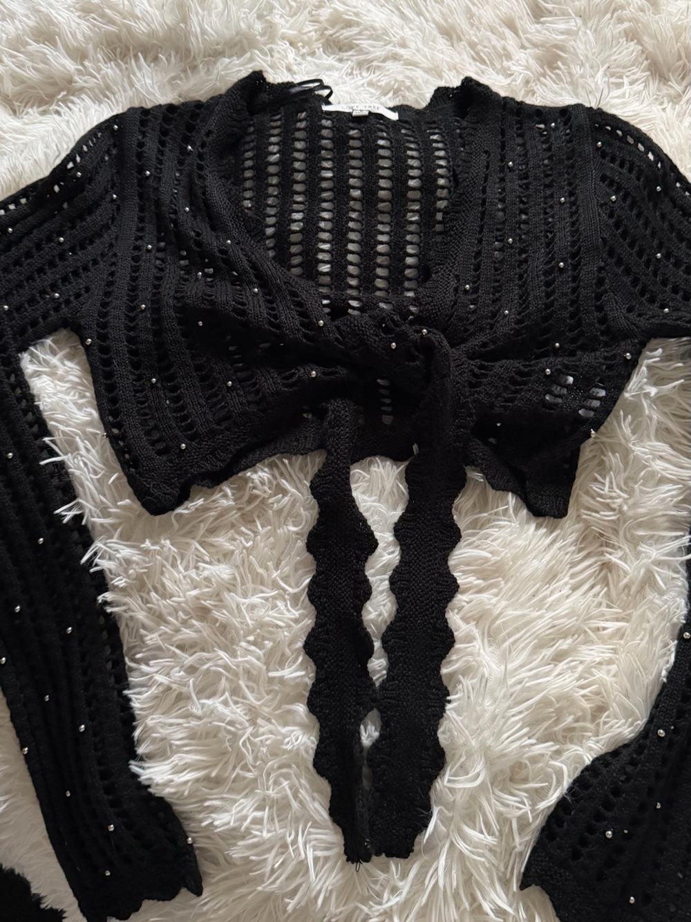 Black Crochet Knit Top with Sparkle Accents